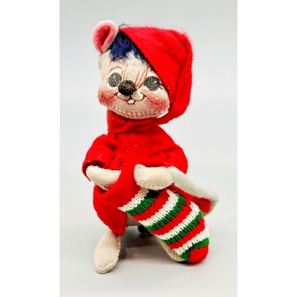 Annalee Mouse Christmas‎ Stocking Open Eyes 6 inch 1990 Made in USA